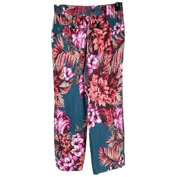 Soft Surroundings Yesenia Teal Pink Floral Print Wide Leg Pants womens XS - Picture 3 of 8